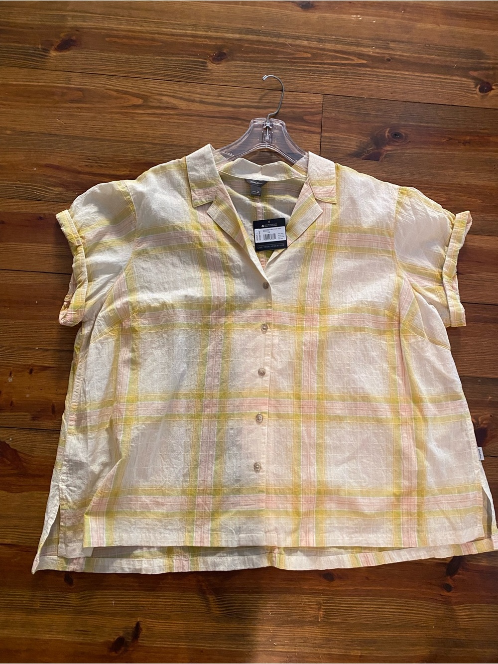 Eddie Bauer Women’s Plaid Golddust  Packable Camp Shirt NWT